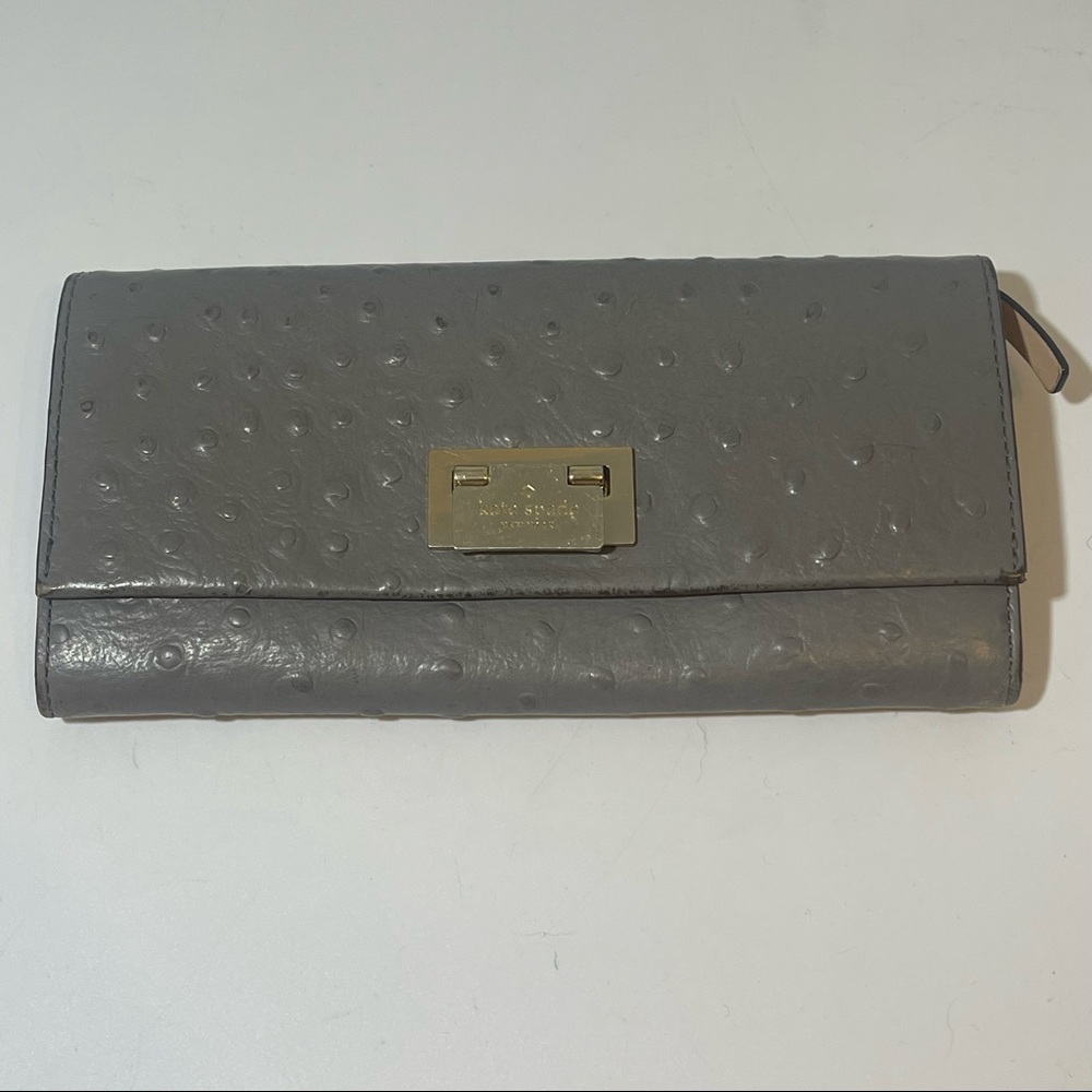 Kate Spade Wallet Grey Alexander Avenue Cyndy Ostrich Leather Embossed
